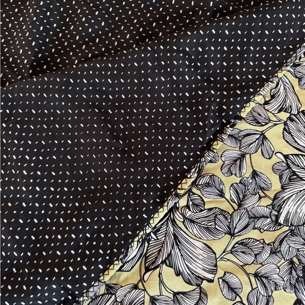 100% Silk J. Jill Infinity Scarf Reversible Olive Green & Black Floral SKU 4